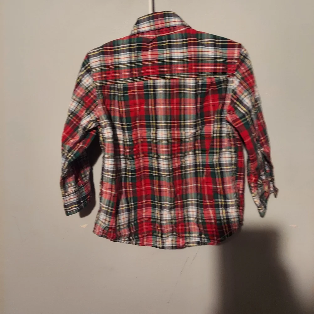 OshKosh B’Gosh Button Down Shirt Size 2T Red Baby Boy Plaid Christmas School